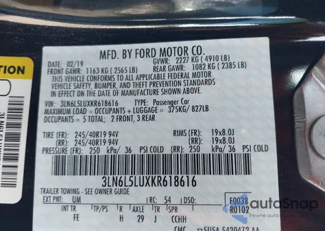 2019 Lincoln Mkz Hybrid Reserve I z USA, uszkodzony, nr VIN 3LN6L5LUXKR618616